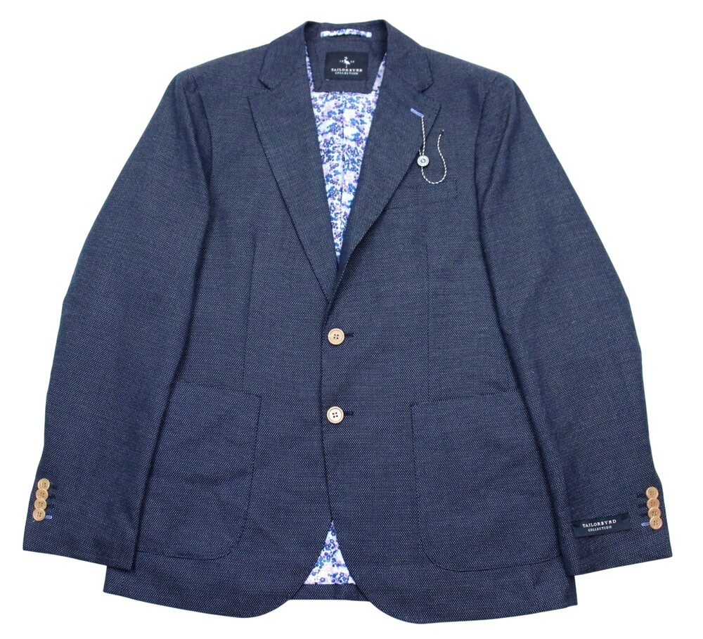 TailorByrd Blazer Mens 38 R Dark Blue White Pin dot Sport Coat Jacket